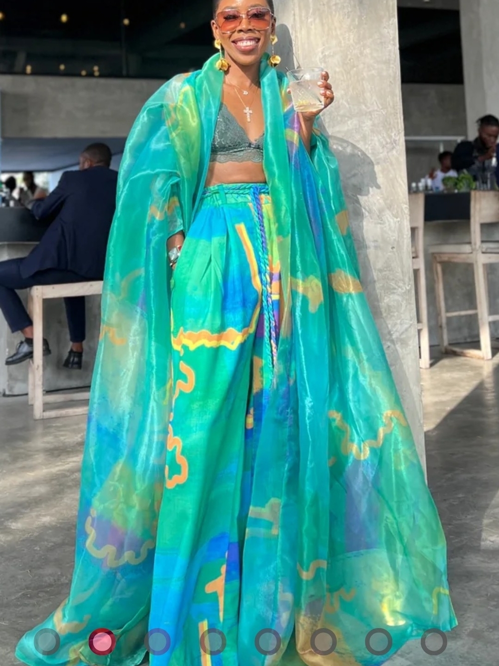 Isale Eko From Derin Vibrant Teal Printed Organza Kimono Only! OS